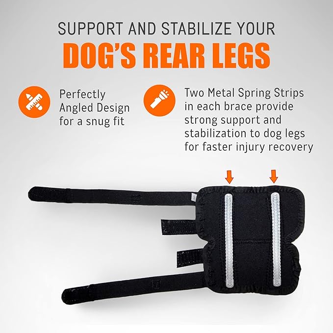 NeoAlly Hunde-Hinterbein-Hock-Bandage mit Metallfederstreifen für große Hunde [Lange Version] (Paar)