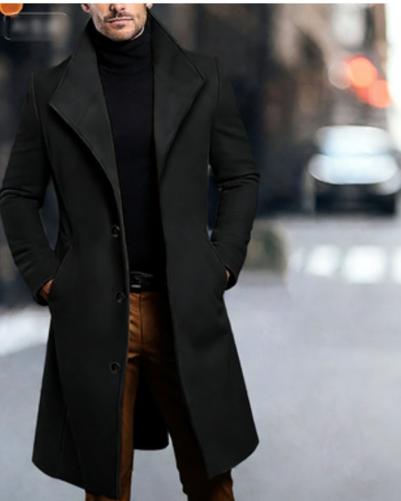 Mens Mid-length Wool Coattrench Coat