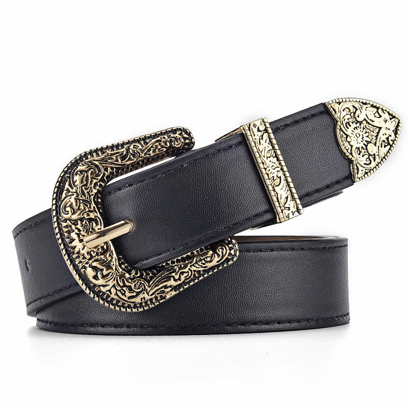 Fashion Retro All-match Carved Buckle European And American Belt