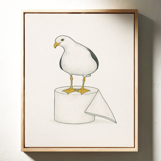 Möwe auf einer Toilettenpapierrolle