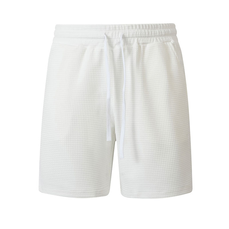 Mens Casual Waffle-Weave Shorts With Drawstring Pockets