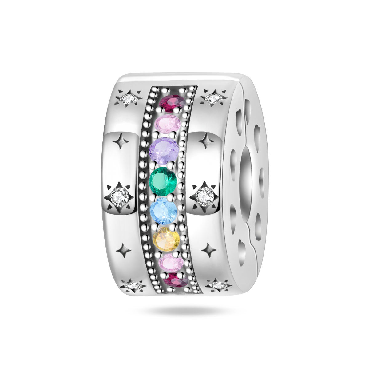 Silver-plated Colorful Zircon Accent Bead DIY Bracelet Charm