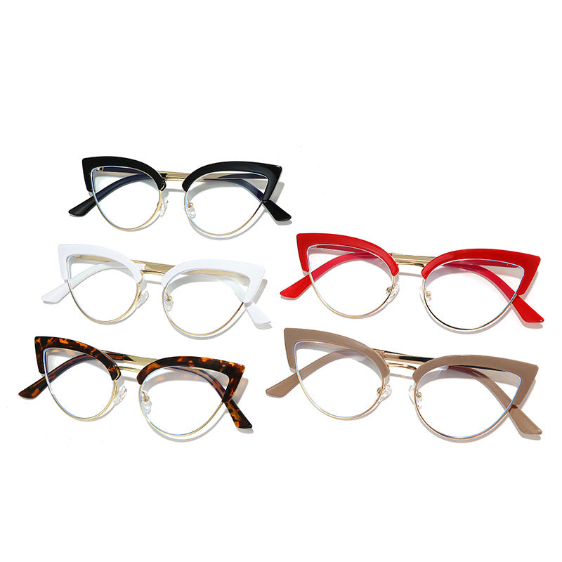Stylish Large Frame Metal Lower Half Metal Plain Glasses