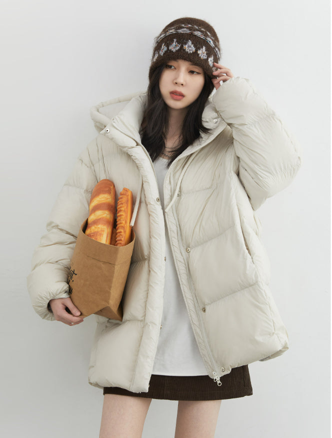 Mid-length 90 White Duck Down Puffer Coat With Hood Three-proof Jacket
