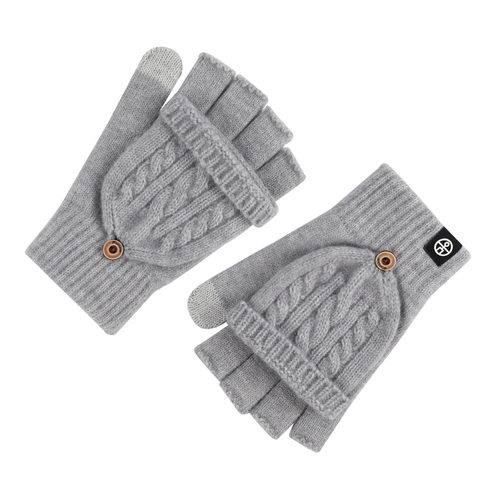 Flip-up Dual-use Half-finger Gloves For Womencold-proof And Warm-keeping