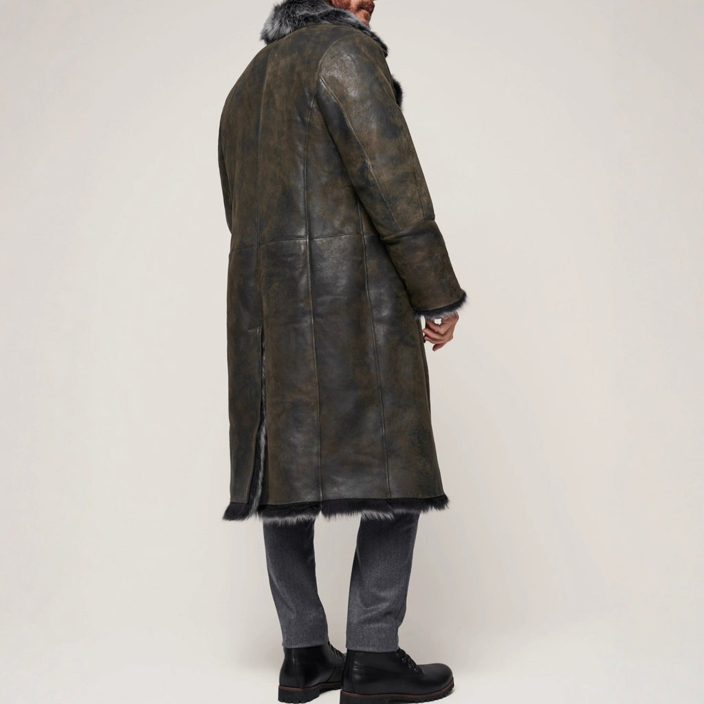 Double-breasted Wide Lapel Long-haired Men's Long Fur Coat