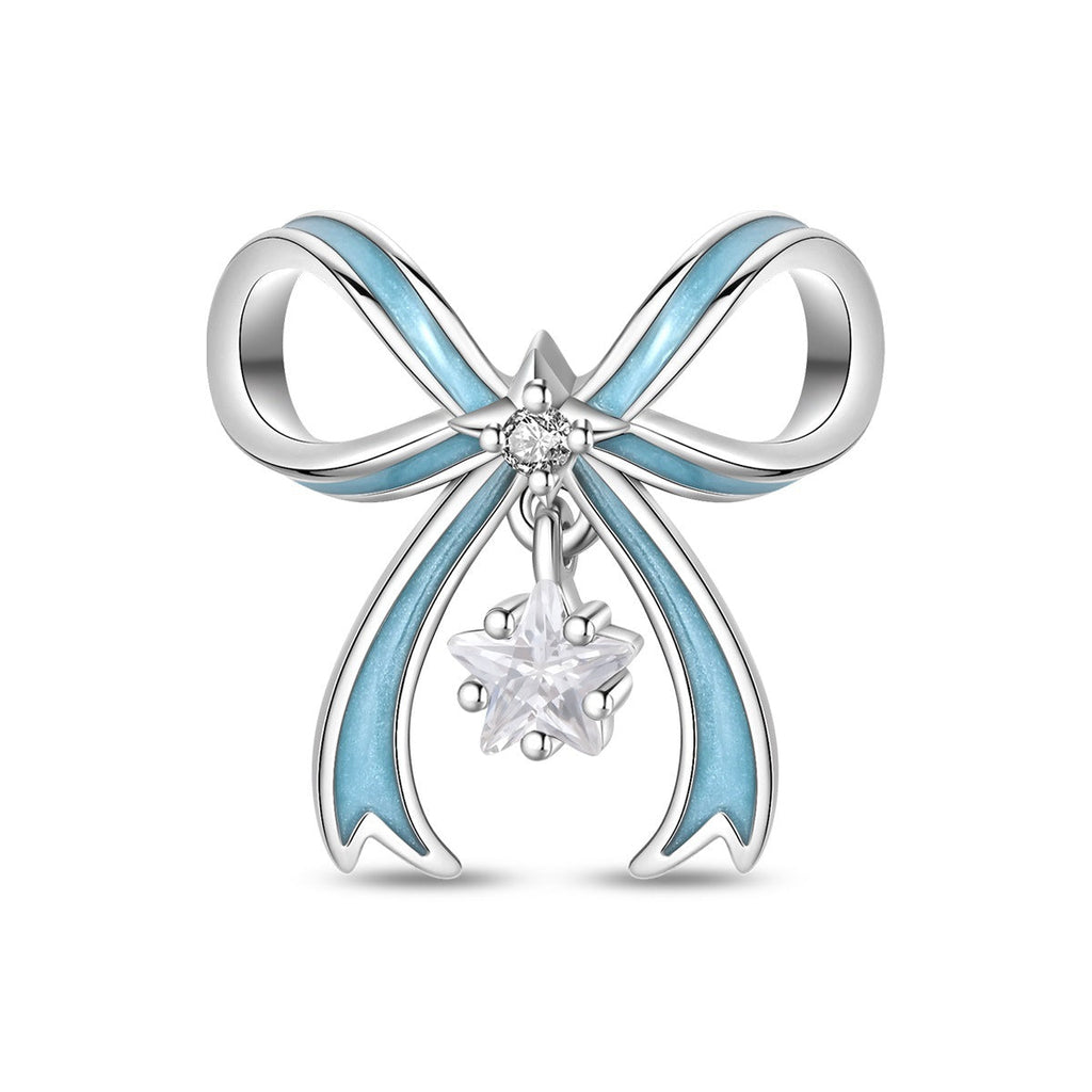 Blue Oil-drip Plated Silver Bow Bracelet And Necklace With Beads
