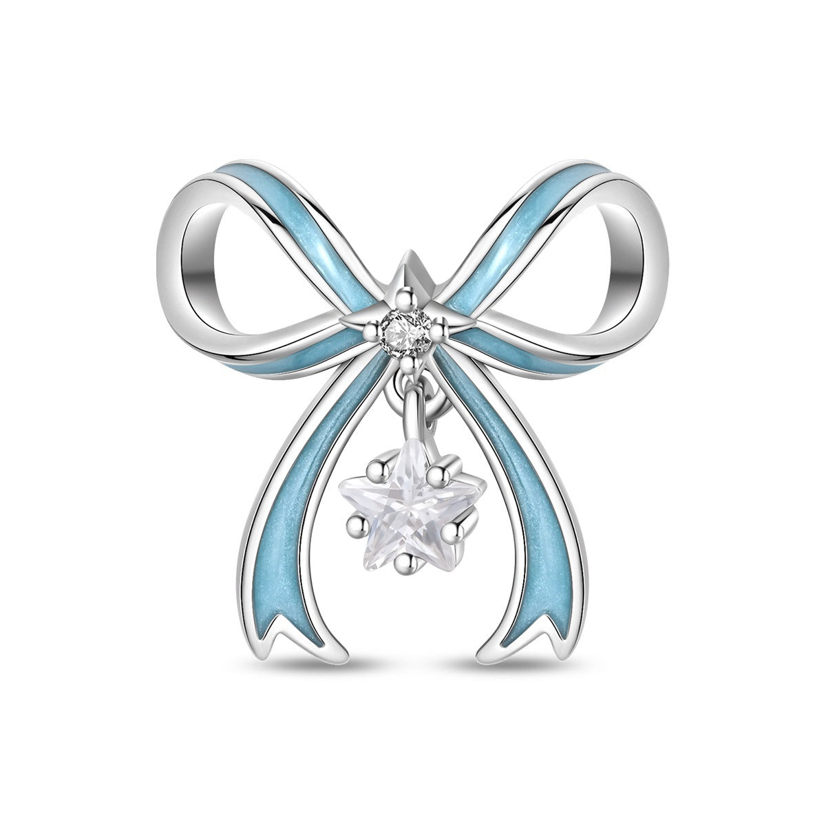 Blue Oil-drip Plated Silver Bow Bracelet And Necklace With Beads