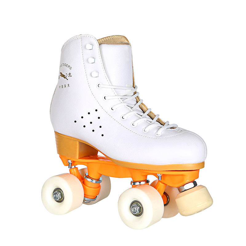 Black Roller Skates Four-wheel Shoes With Adjustable Brake PU Wheels