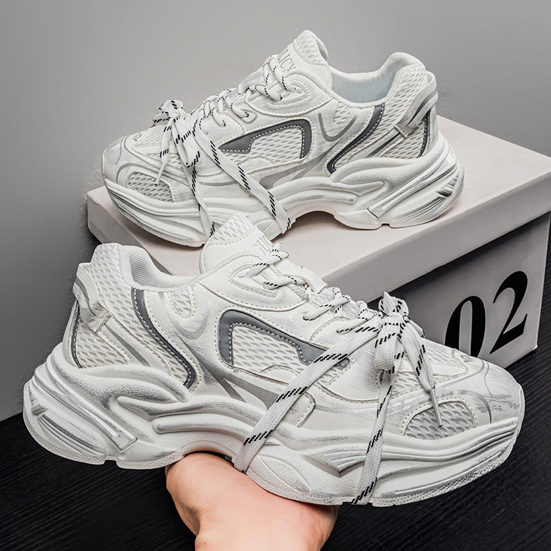 European Style Men's Shoes, New Spring & Autumn Arrivals, High-End Mesh Casual Athletic Sneakers, Thick Sole Height-Boost Trendy Dad Shoes