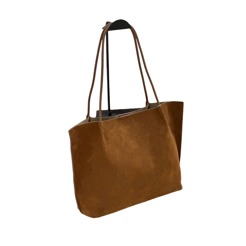 Custom Fall-Winter Minimalist Matte Leather Tote Bag, Large Capacity Genuine Leather Women S Bag, Commuter Handbag With Shoulder Strap And Inner Bag
