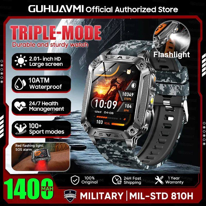New Military 1400mAh Battery Smart Watch With LED Flashlight
