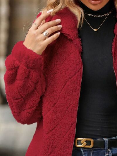 Women's Fuzzy Zip-Up Jacket with Pockets – Soft & Cozy Long Sleeve Outerwear