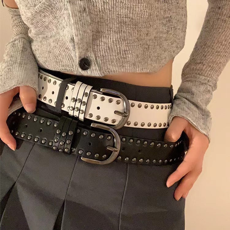 Fashionable Punk-style Pin-buckle Studded Belt For Women With A High-end Vibe
