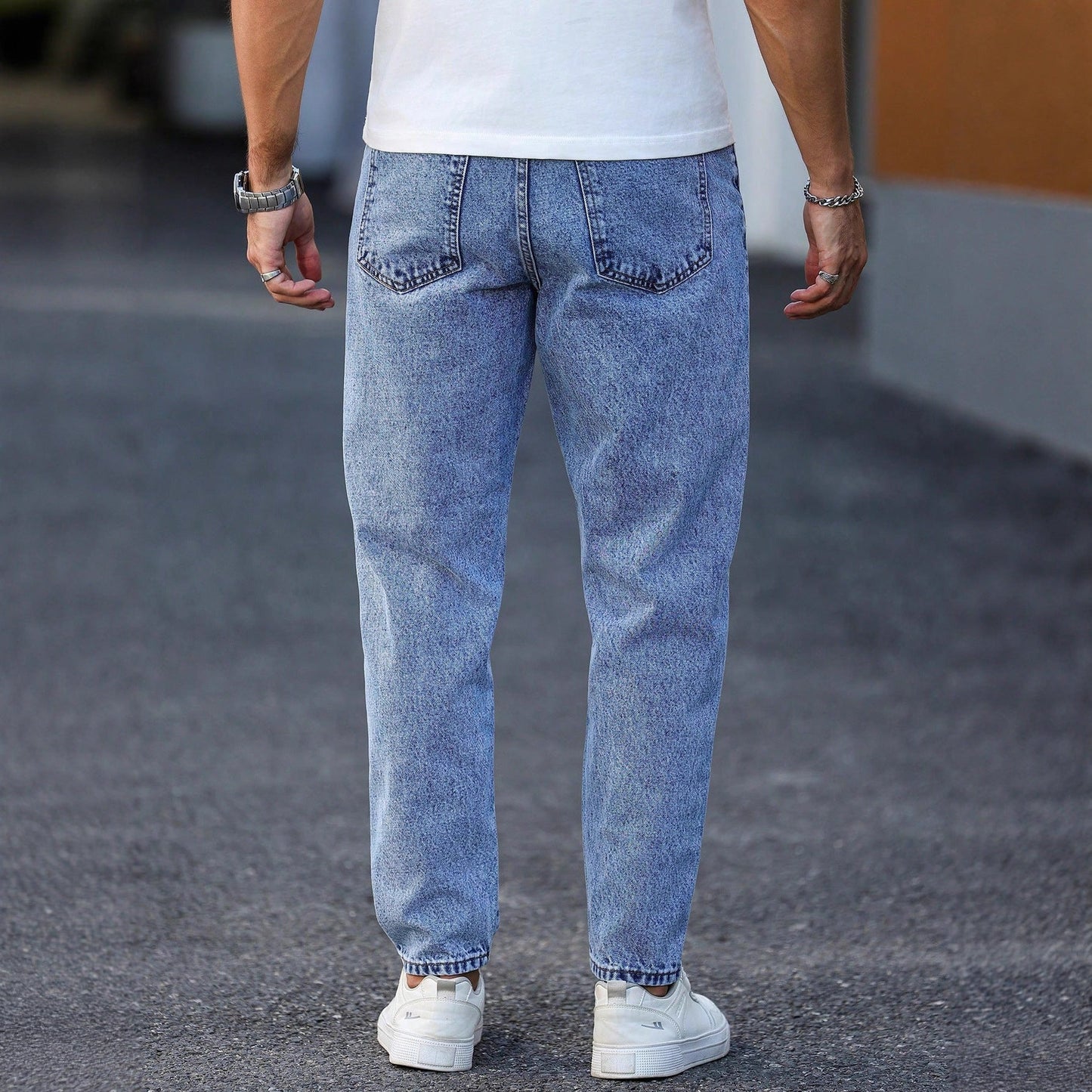 New Mens Light Blue Tapered Jeans