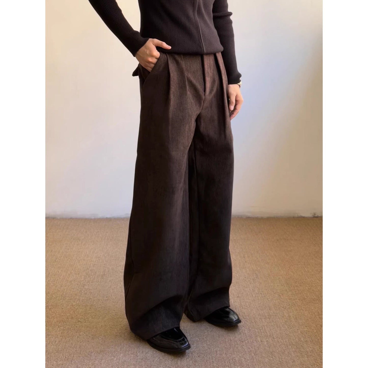 American-style Retro Pleated Thickened Wool Casual Suit Pants