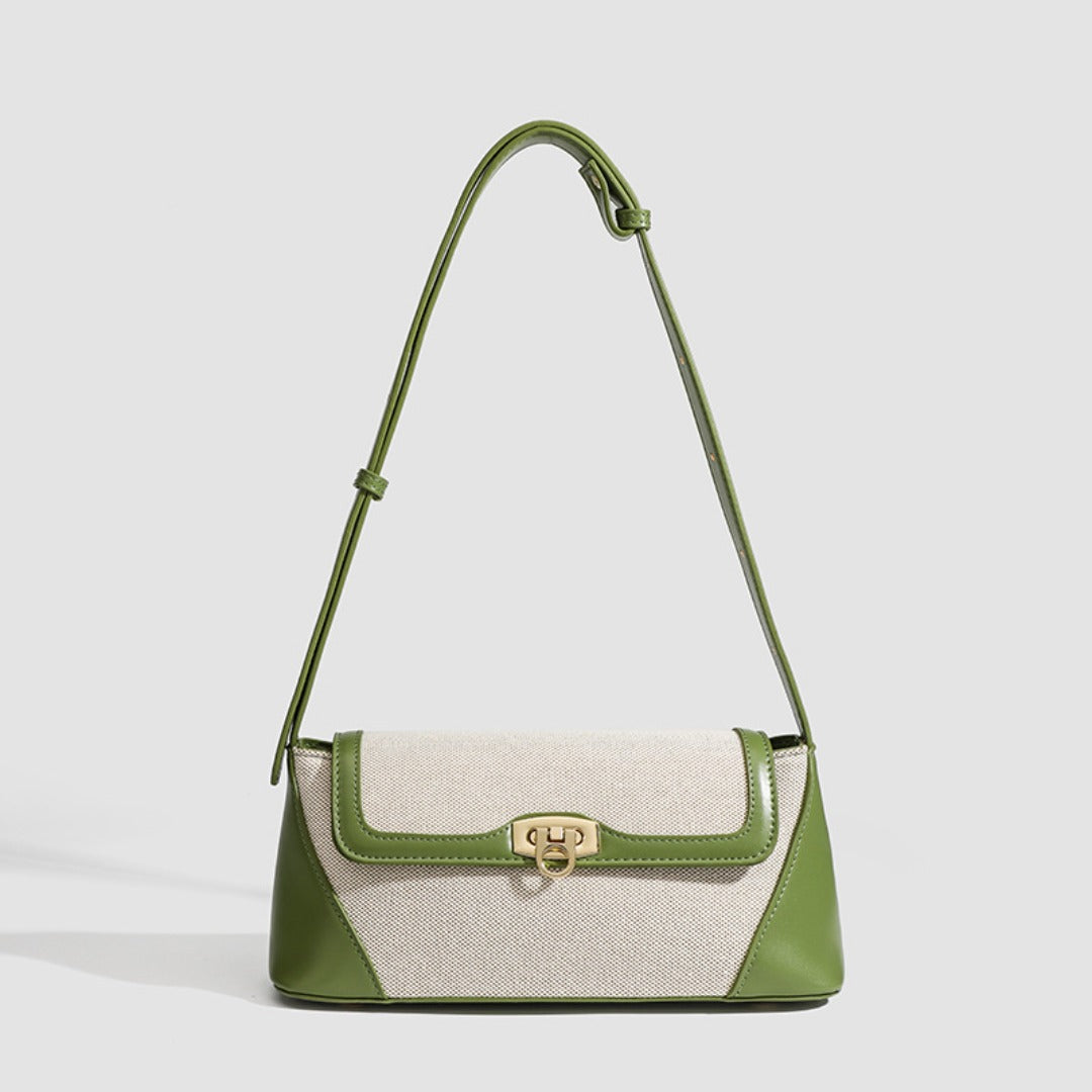 Small shoulder bag, design retro contrasting French underarm bag, versatile canvas portable shoulder bag, Crossbody baguette bag