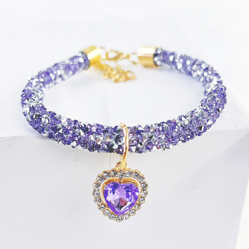 Cat Collar Heart Jewel Pendant Party Reflex Rhinestone Necklace