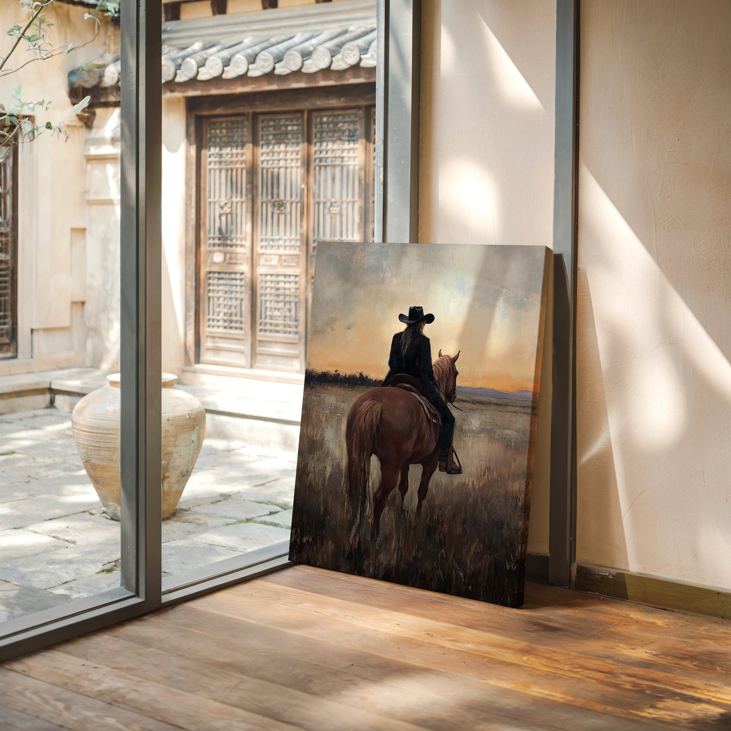 Back to the Prairie – Cowgirl on Horse at Dusk