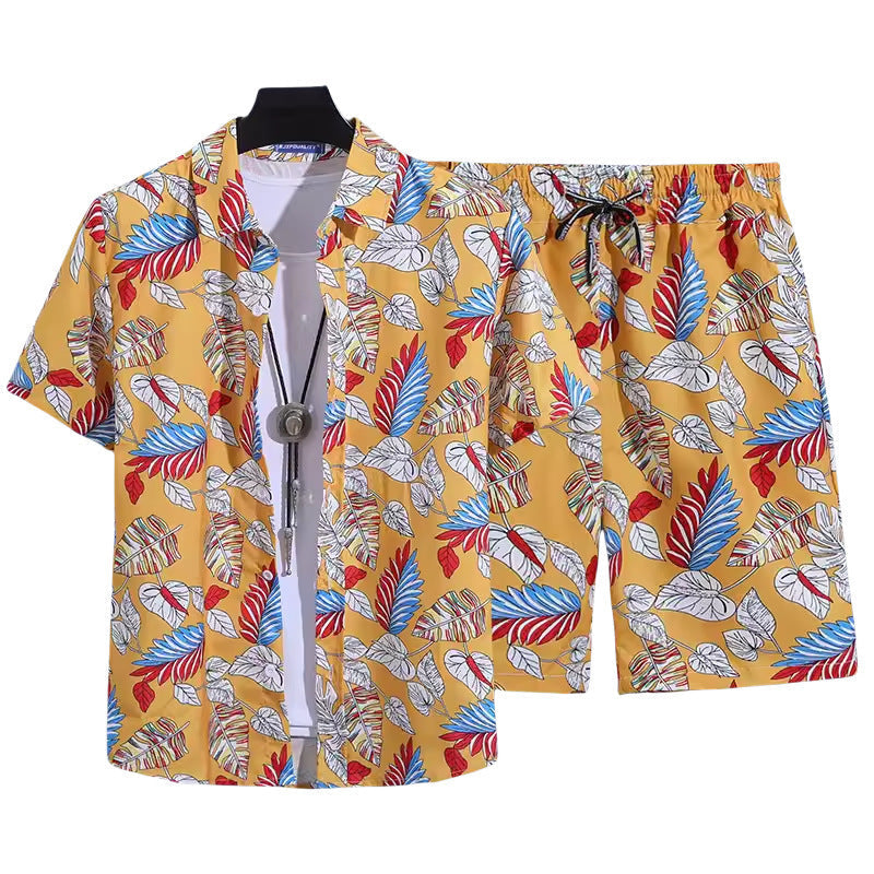 Floral Shirt Set Short Sleeves Retro All-over Floral Print Trendy