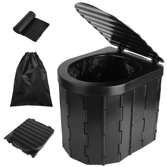 Toilettes d'urgence pliables WC portables pour voiture, camping, bateau, randonnée, commode de voyage nettoyable avec couvercle, sac de transport, 1 rouleau de sacs poubelles