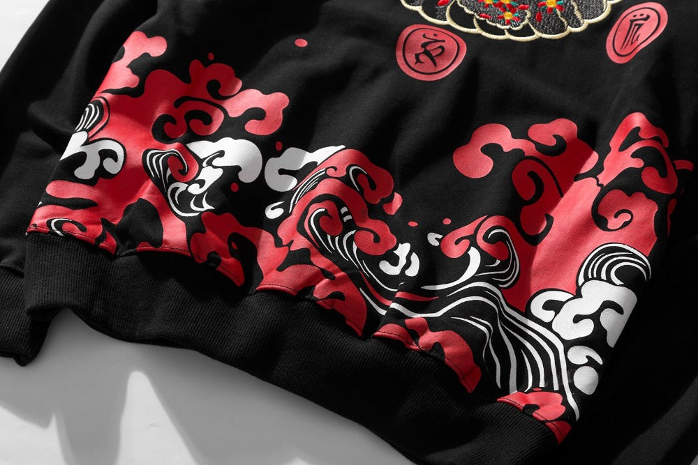 KH9060 Roter Dämon Stickerei Hoodie