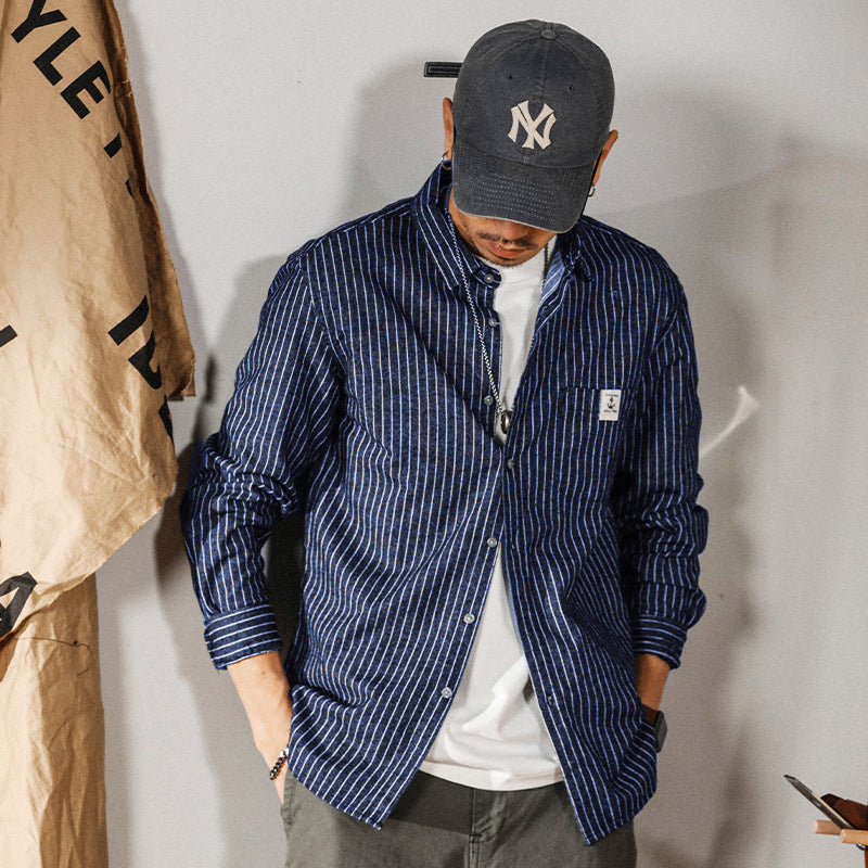 Casual Edgy-chic Vertical-striped Artistic Shirt
