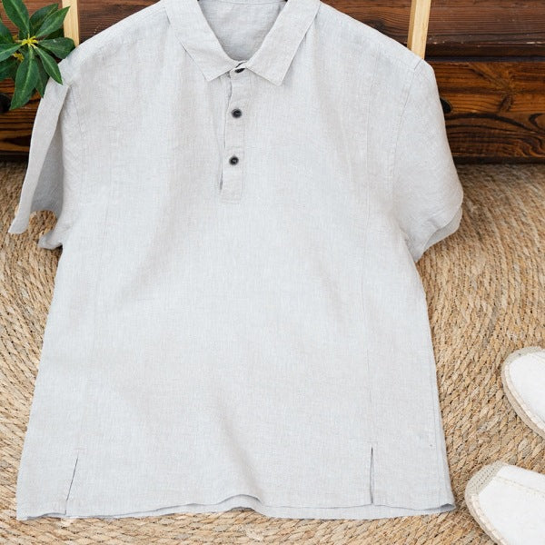 Mens Breathable Linen Short-sleeve Shirt