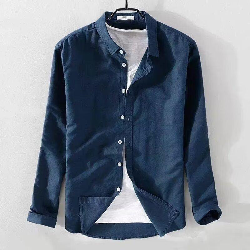 Mens Long Sleeve Casual Slim-fit Youth Style Japanese Style Simple And Breathable