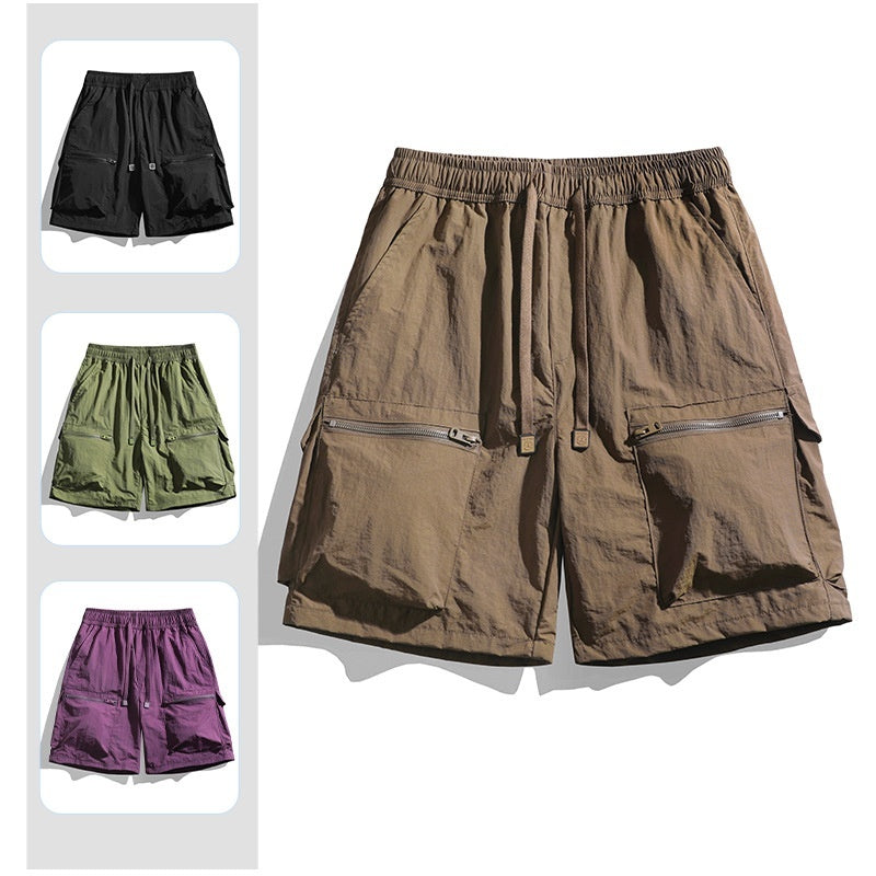 Ice-silk Work Shorts For Men Summer Thin Mid-length Pants