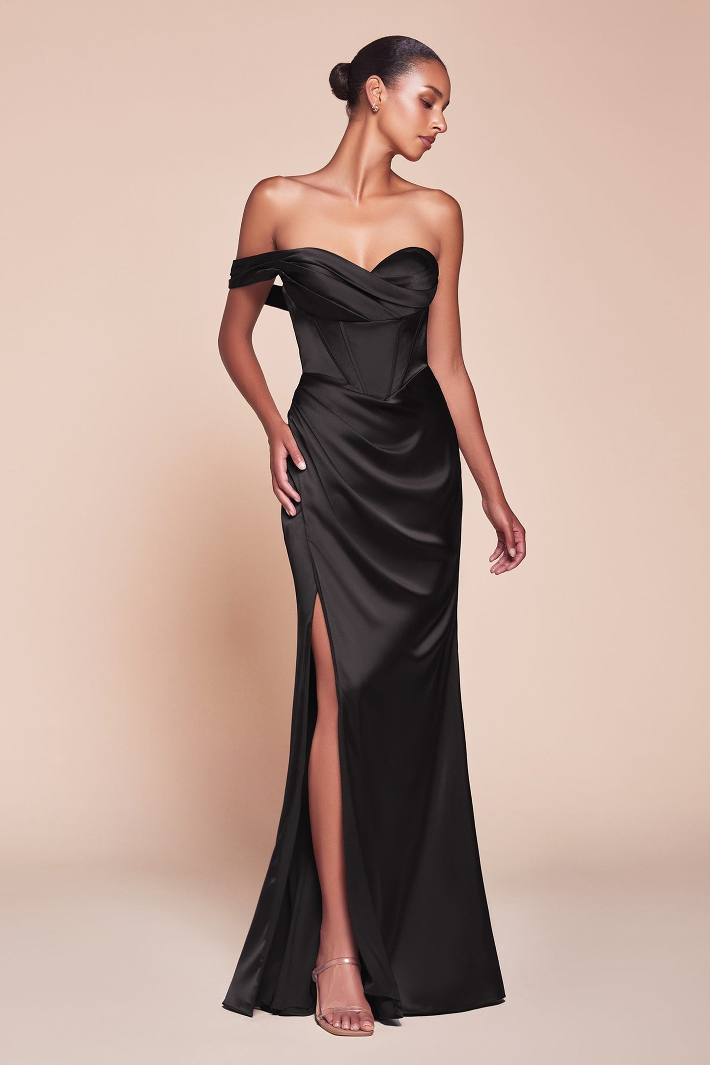 Ladivine 7448 Dress Long One Shoulder Satin Corset Gown