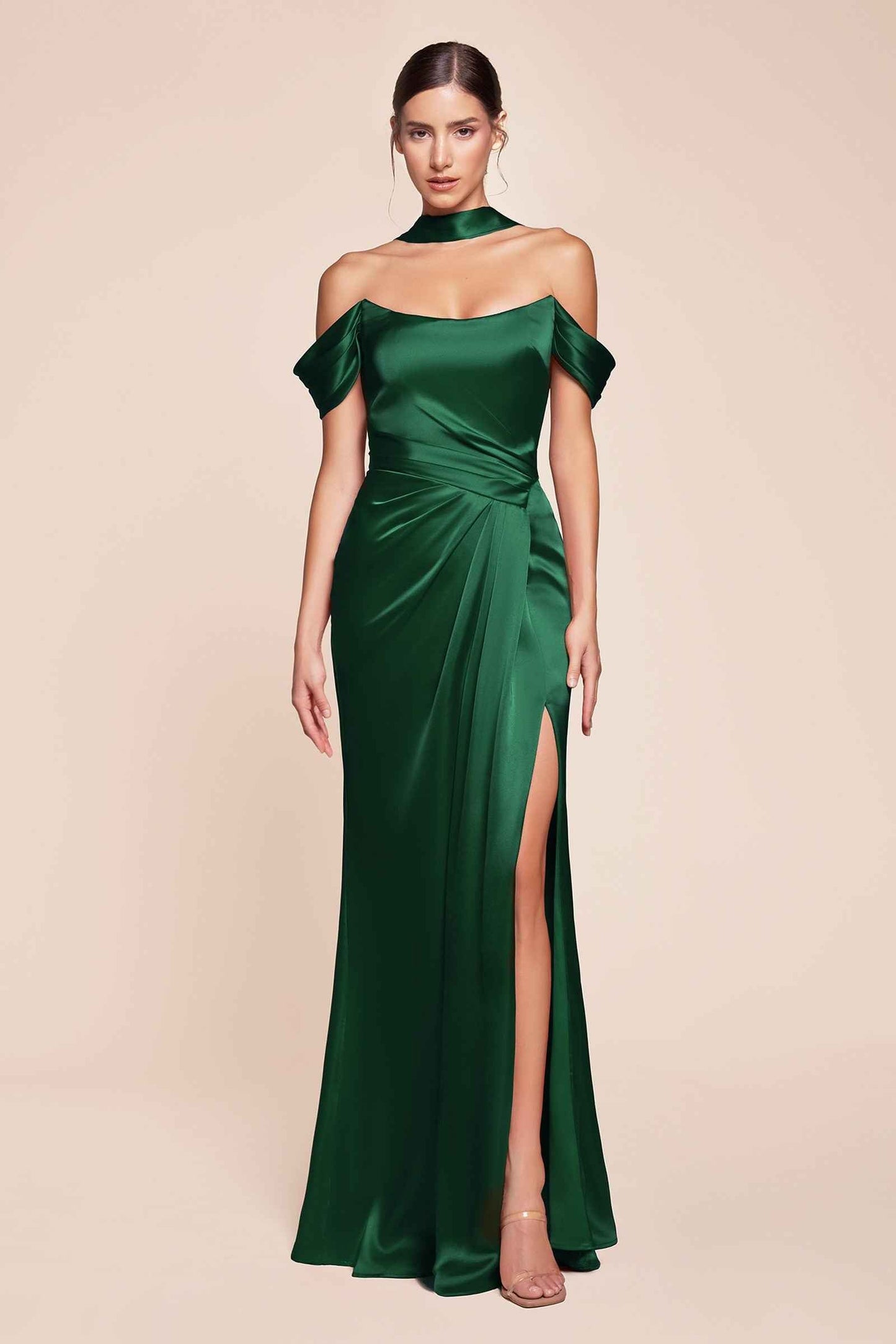 Ladivine 7452 Dress Off the Shoulder Lace Up Corset Satin Gown