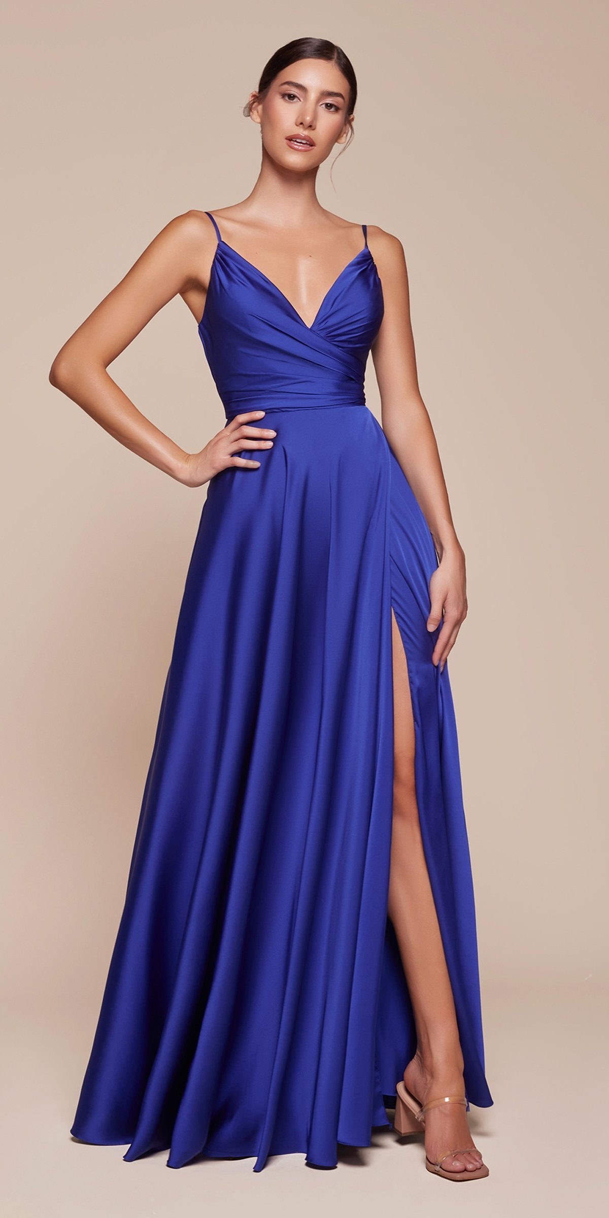 Cinderella Divine 7485 Long Sweetheart Soft Satin A-Line Formal Dress
