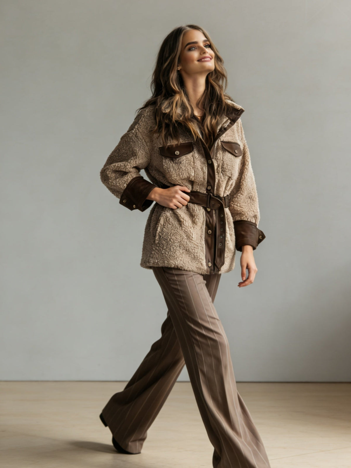Women’s Vintage PU Leather Jacket – Lamb Fur Lined Autumn Winter Coat