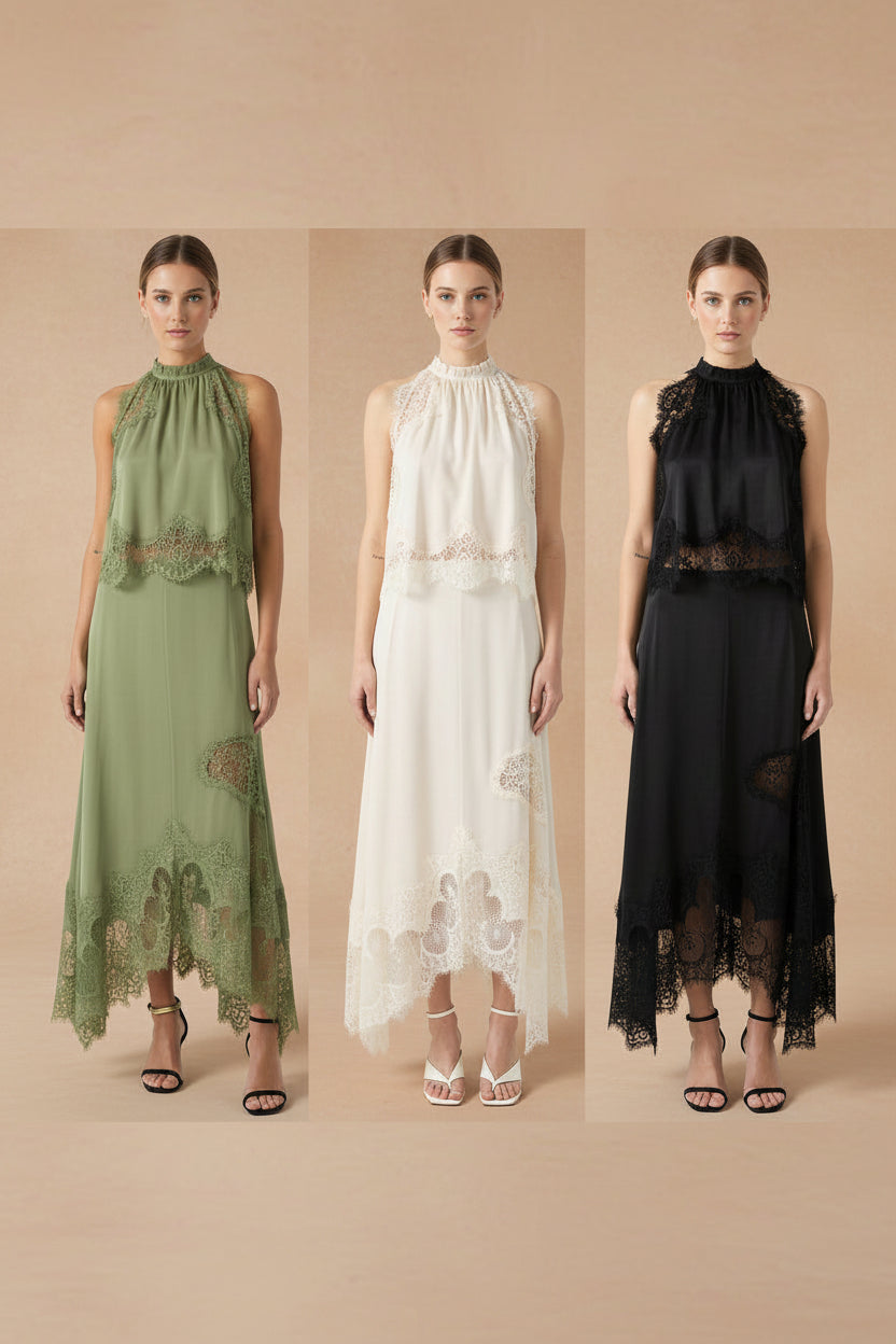V-Neck Ruffle Waist Tank Top & Skirt Set – Elegant Hollow-Out Two-Piece