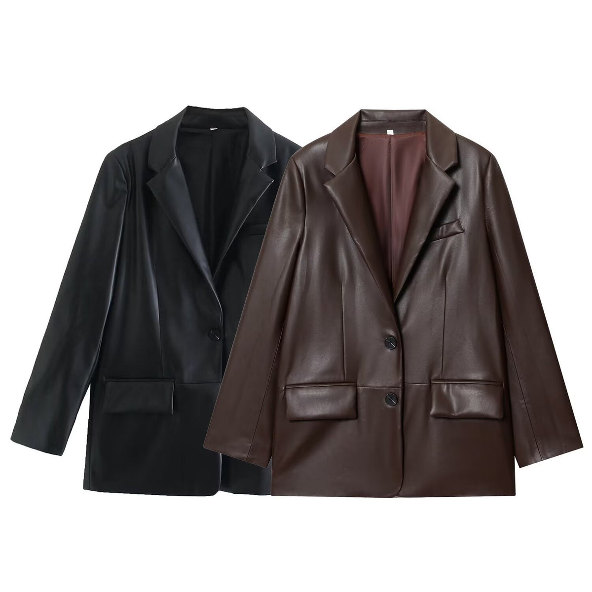 Simple Straight Leather Effect Blazer For Women