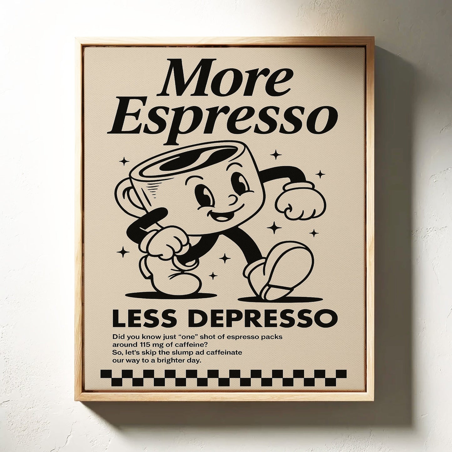 More Espresso, Less Depresso – Vintage Kaffee Poster Kunstdruck