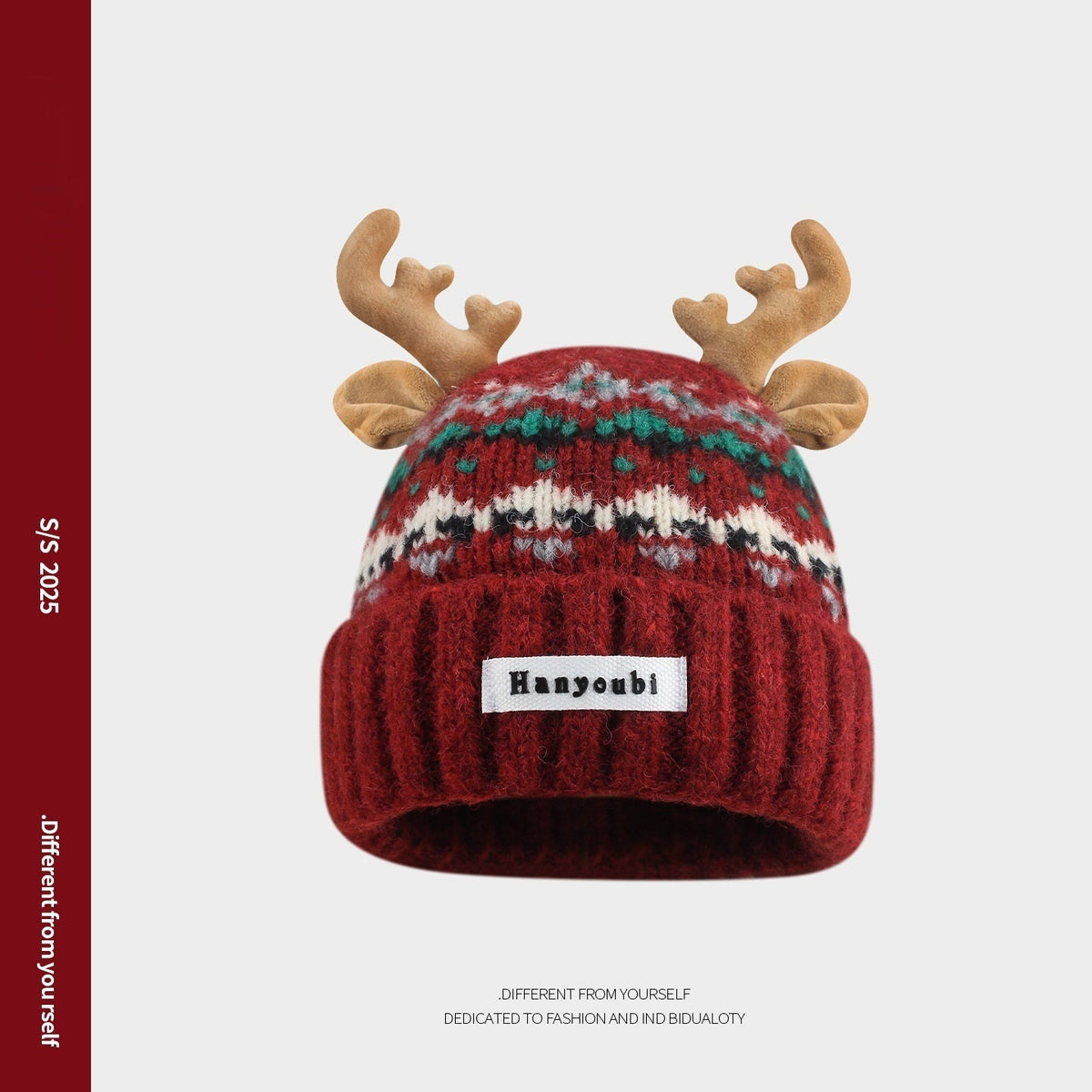 Women's Knitted Hat With Christmas Antlers Thick Warm And Adorable