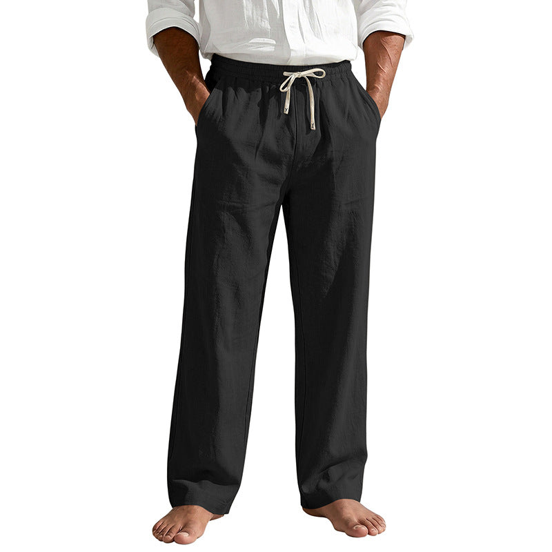 Mens Linen Casual Straight-Leg Trousers