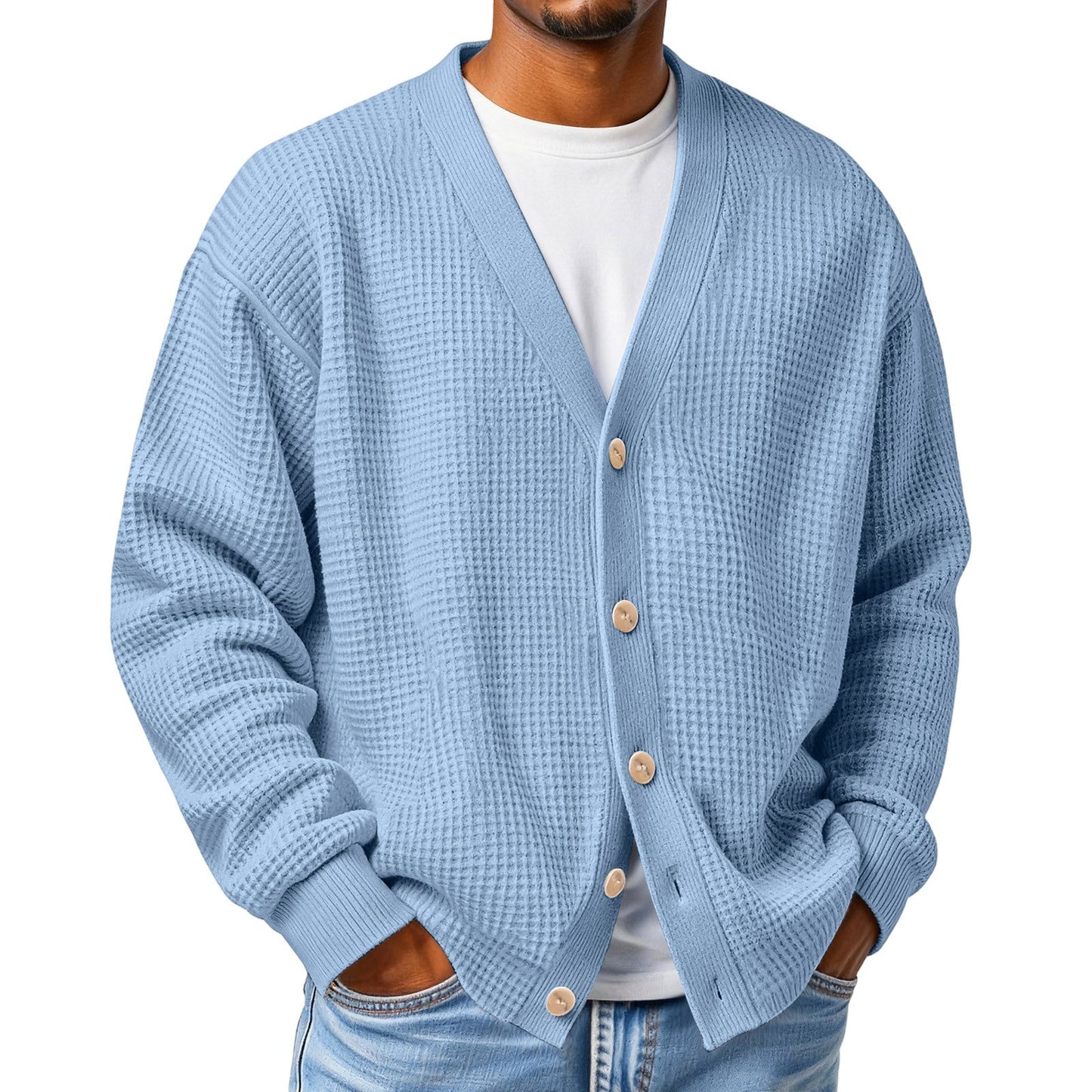Mens Casual Loose-fit Long-sleeve Knitted Cardigan