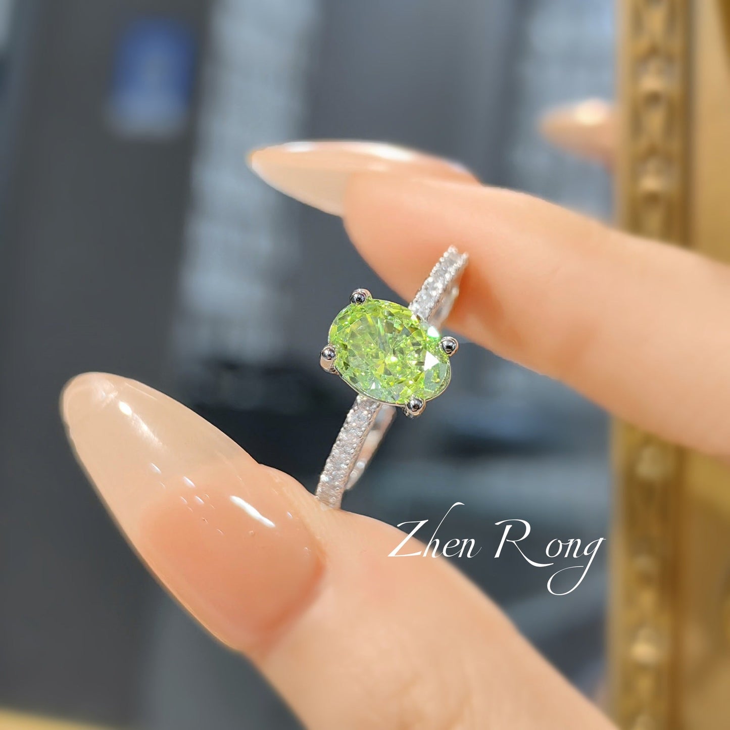 Oval Ocean Blue Simulated Zirconia Four Prong Ring Silver Tone Full Pave Band Women Daily Finger Ornaments