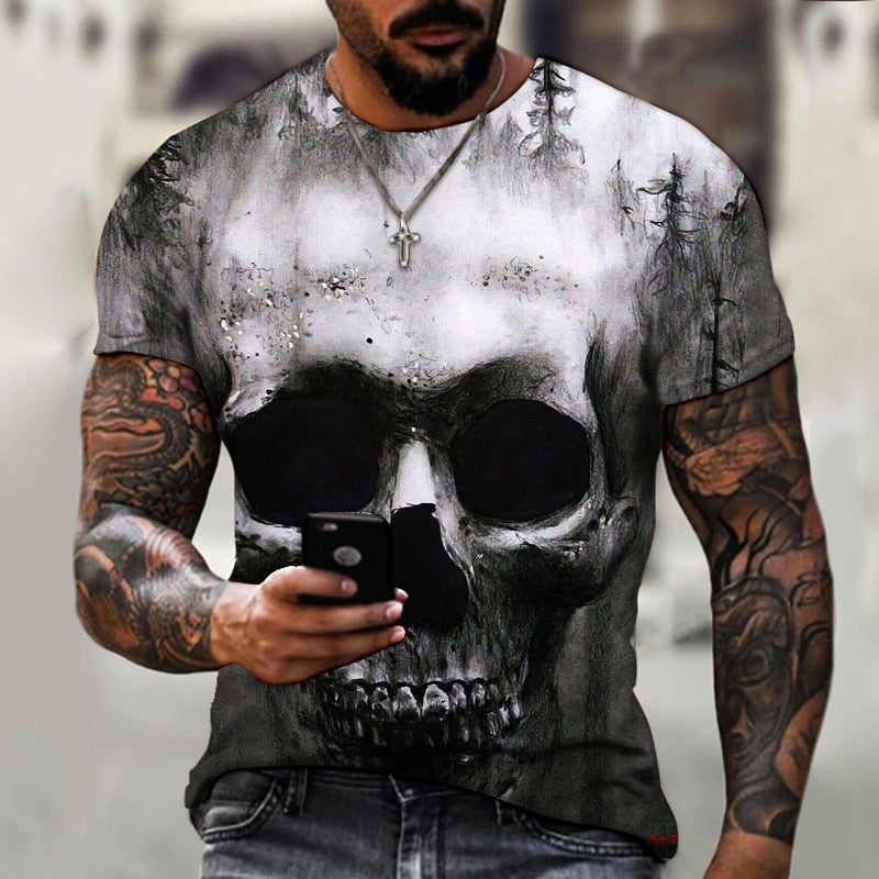 European And American Summer Dark Horror Skull 3D-Printed Mens Short-Sleeve T-Shirt