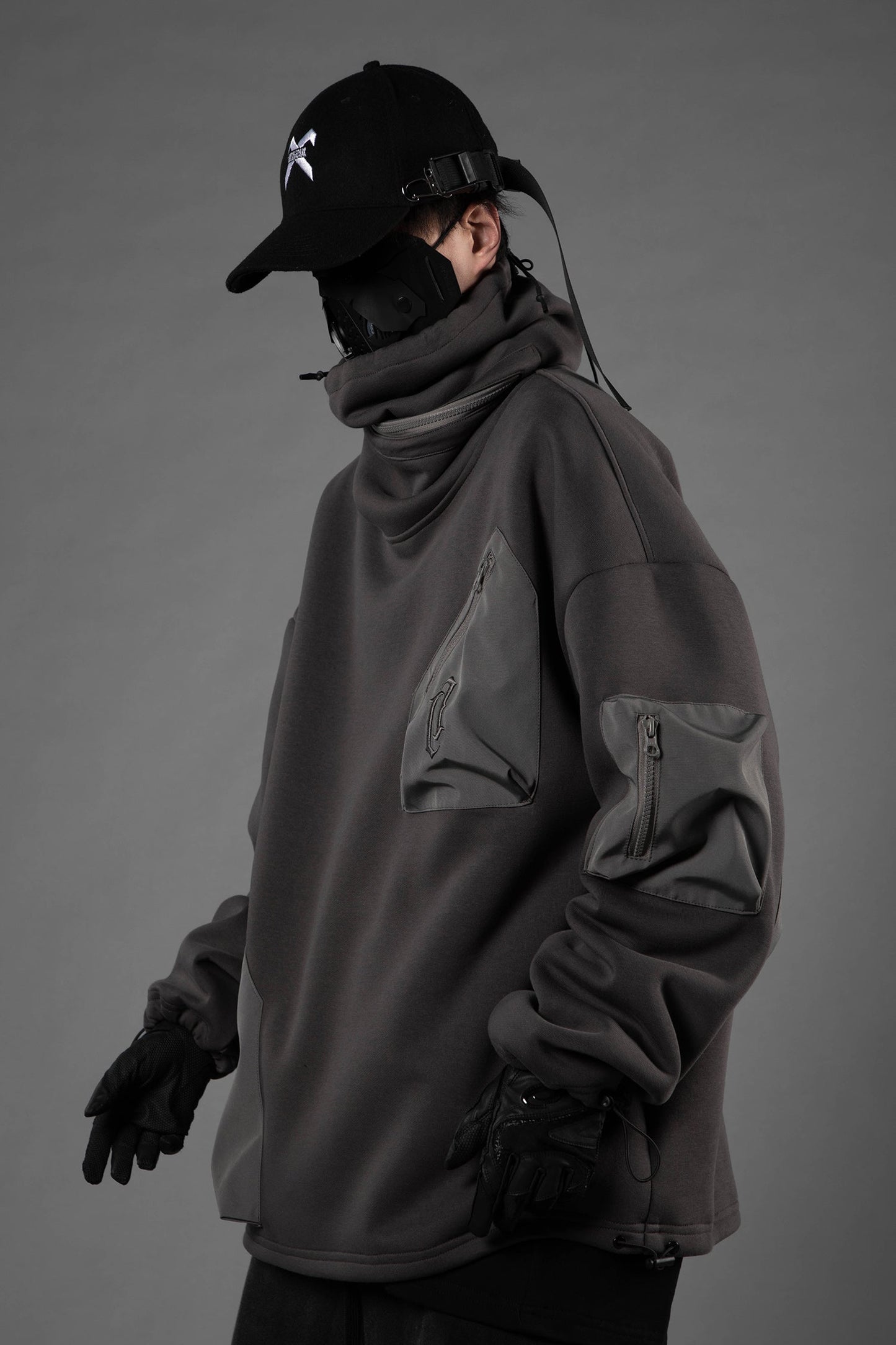 Sweat à capuche utilitaire gris HiH33