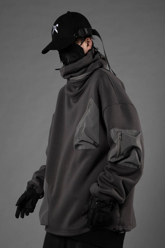 Sweat à capuche utilitaire gris HiH33