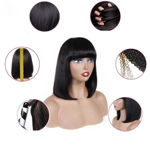 Human Hair Bob Wig Headgear Woven Top Heart Is Natural And Realistic