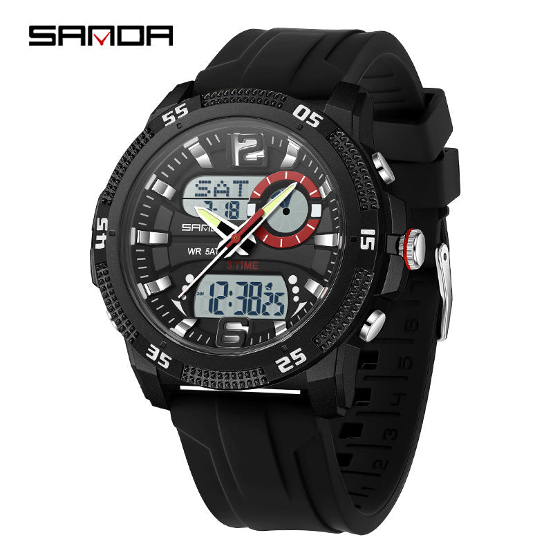 SANDA Mens Electronic Watch Youth Alarm Clock Luminous Sporty
