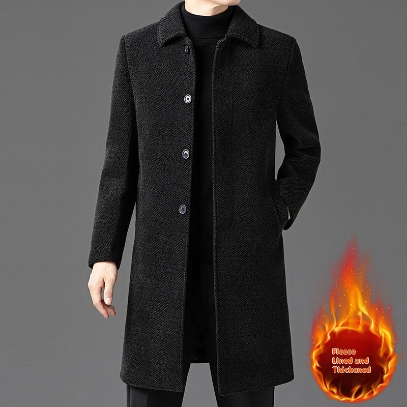 Temperament Lapel With Velvet Men's Woolen Coat