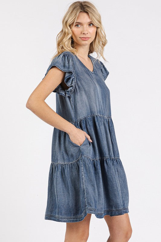 V-Neck Ruffled Cap Sleeve Mini Dress For Women – Feminine, Elegant, Playful, Flattering & Stylish Dress for Various Occasions