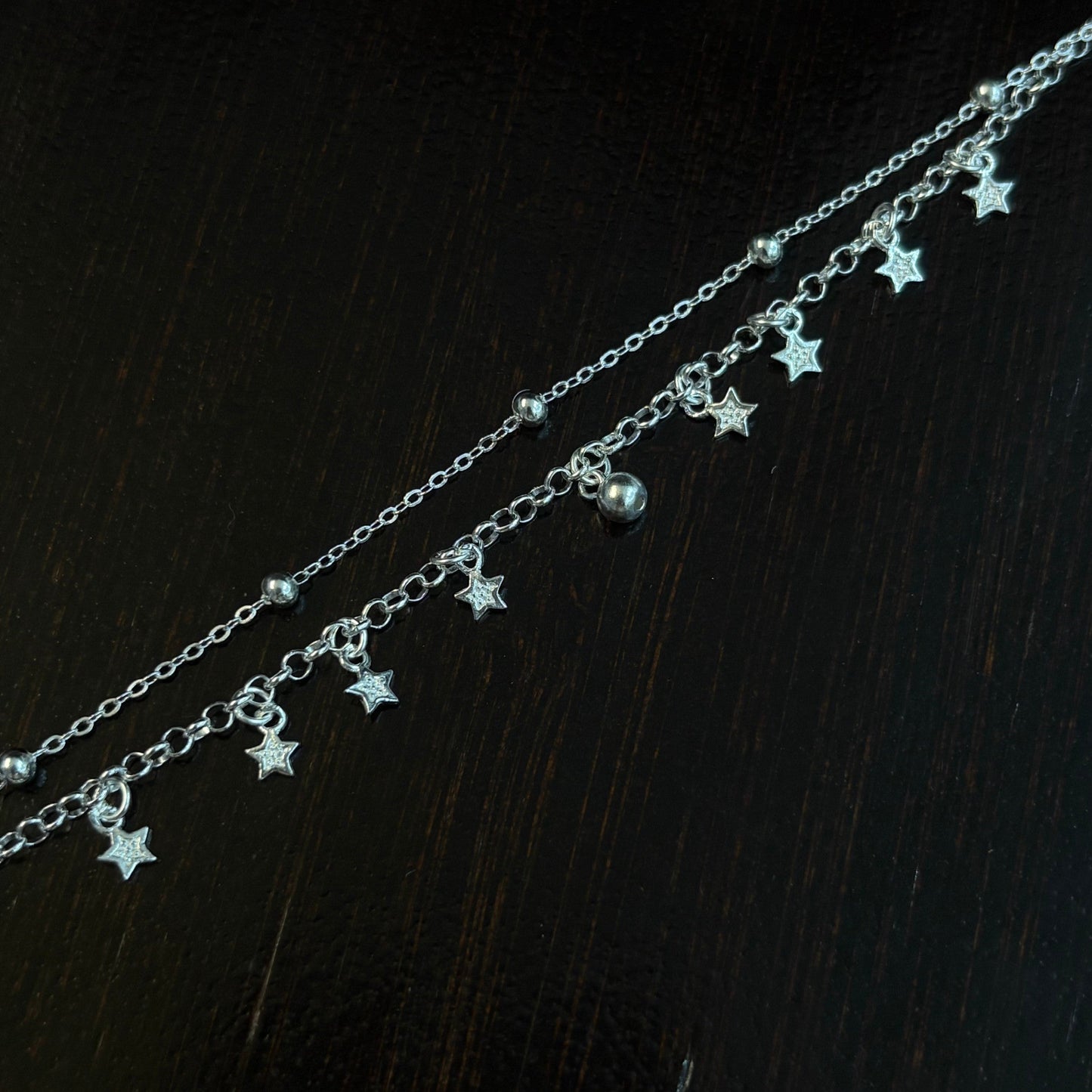 1pc 999 Sterling Silver Double-Layer Star & Bead Anklet, Delicate Luxurious Style, Perfect For Daily Wear & Valentine's Gifts