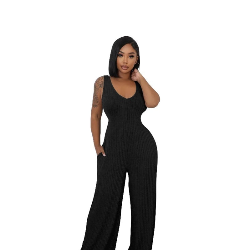 Women's High-stretch Ribbed Long-sleeve Jumpsuit Set